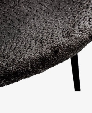 Fauteuil + hocker, zwart stof, zwarte poten